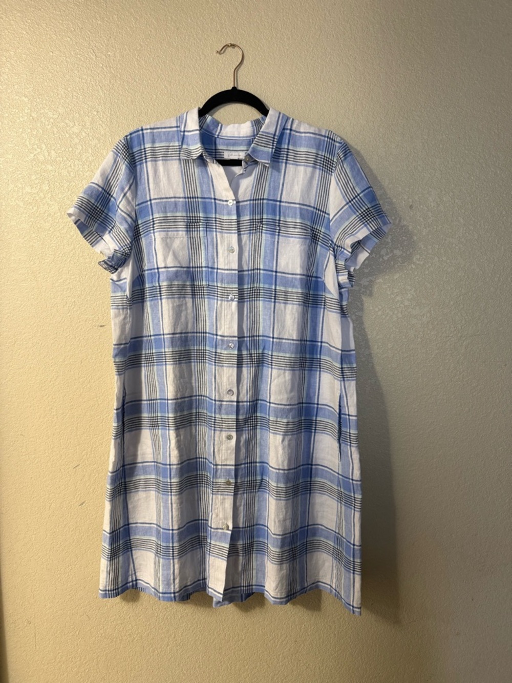 J. Jill Blue and White Plaid Button-Front Mini Dress
